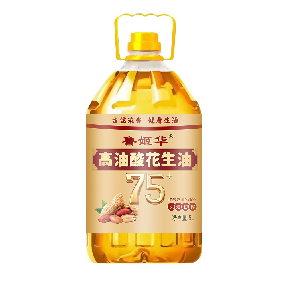 鲁姬花调和油产品包装，透明大容量瓶装混合植物油，标签显示多种植物油配比信息，适合家庭日常使用