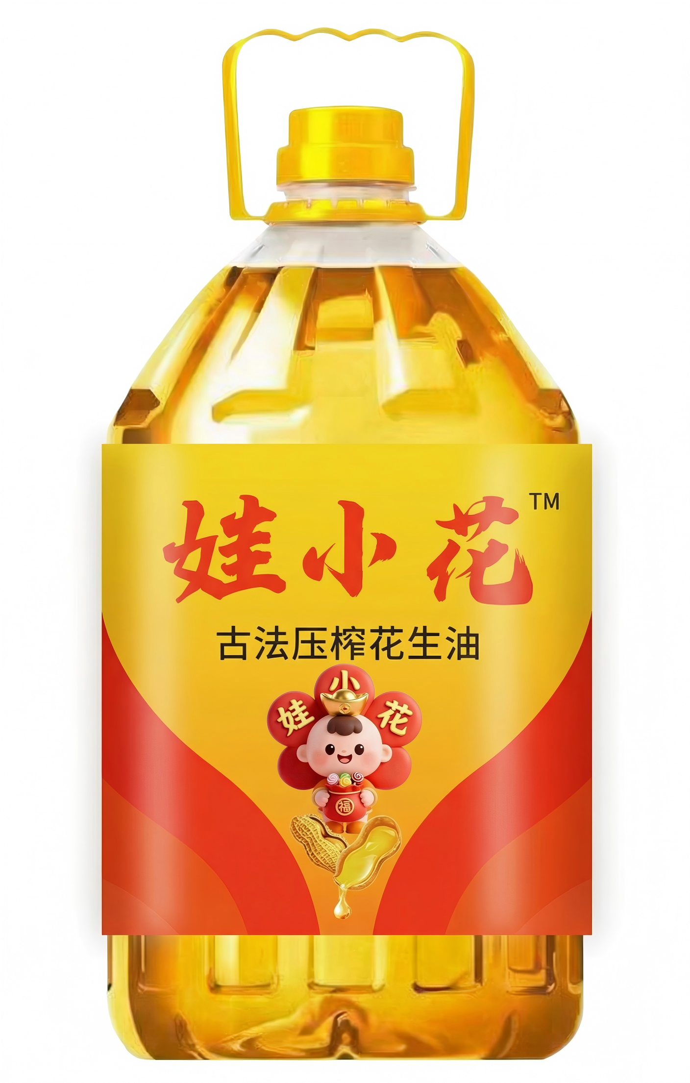 鲁姬花调和油产品包装，透明大容量瓶装混合植物油，标签显示多种植物油配比信息，适合家庭日常使用